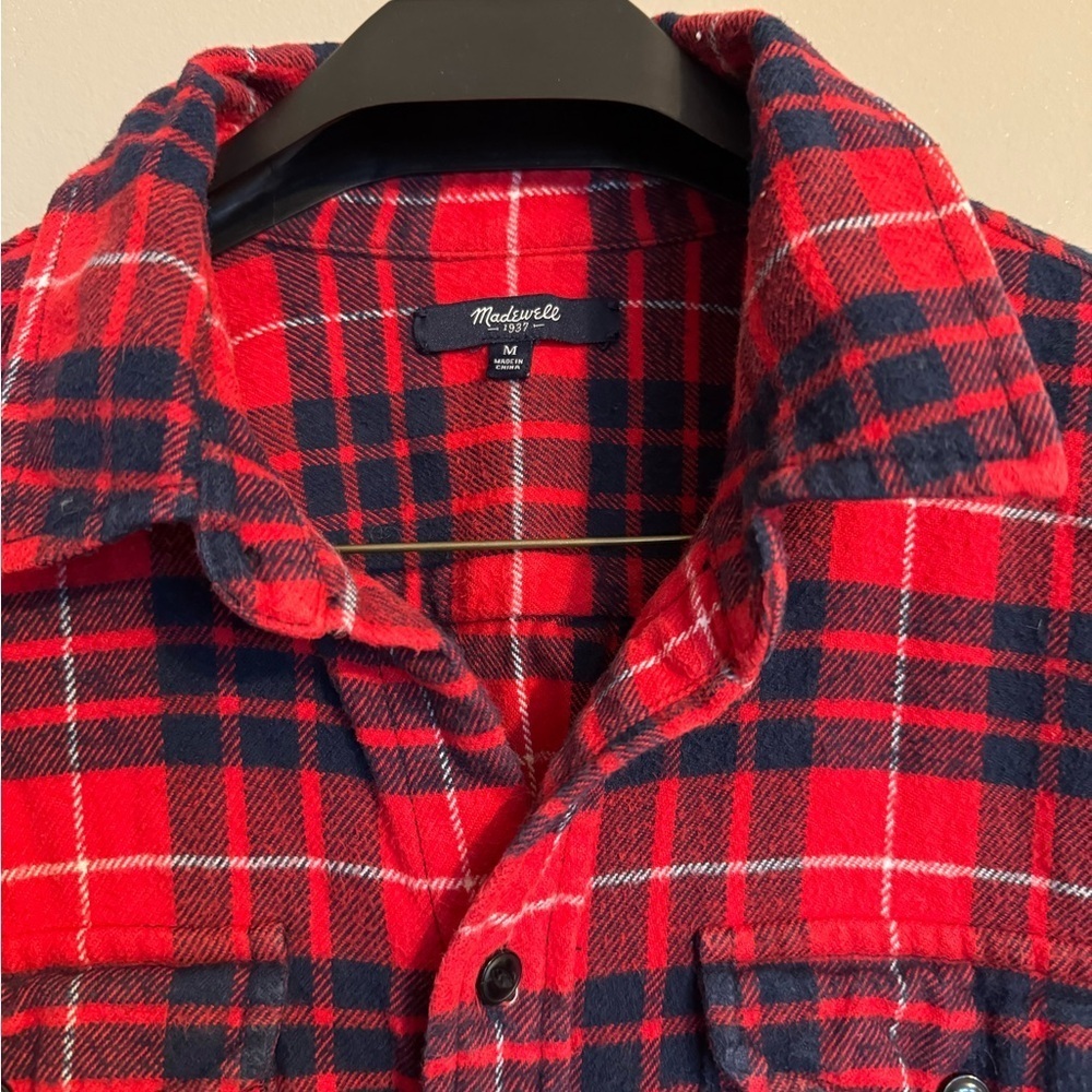 Madewell Red and Black Plaid Flannel Button-Up Shirt - Picture 2 of 10